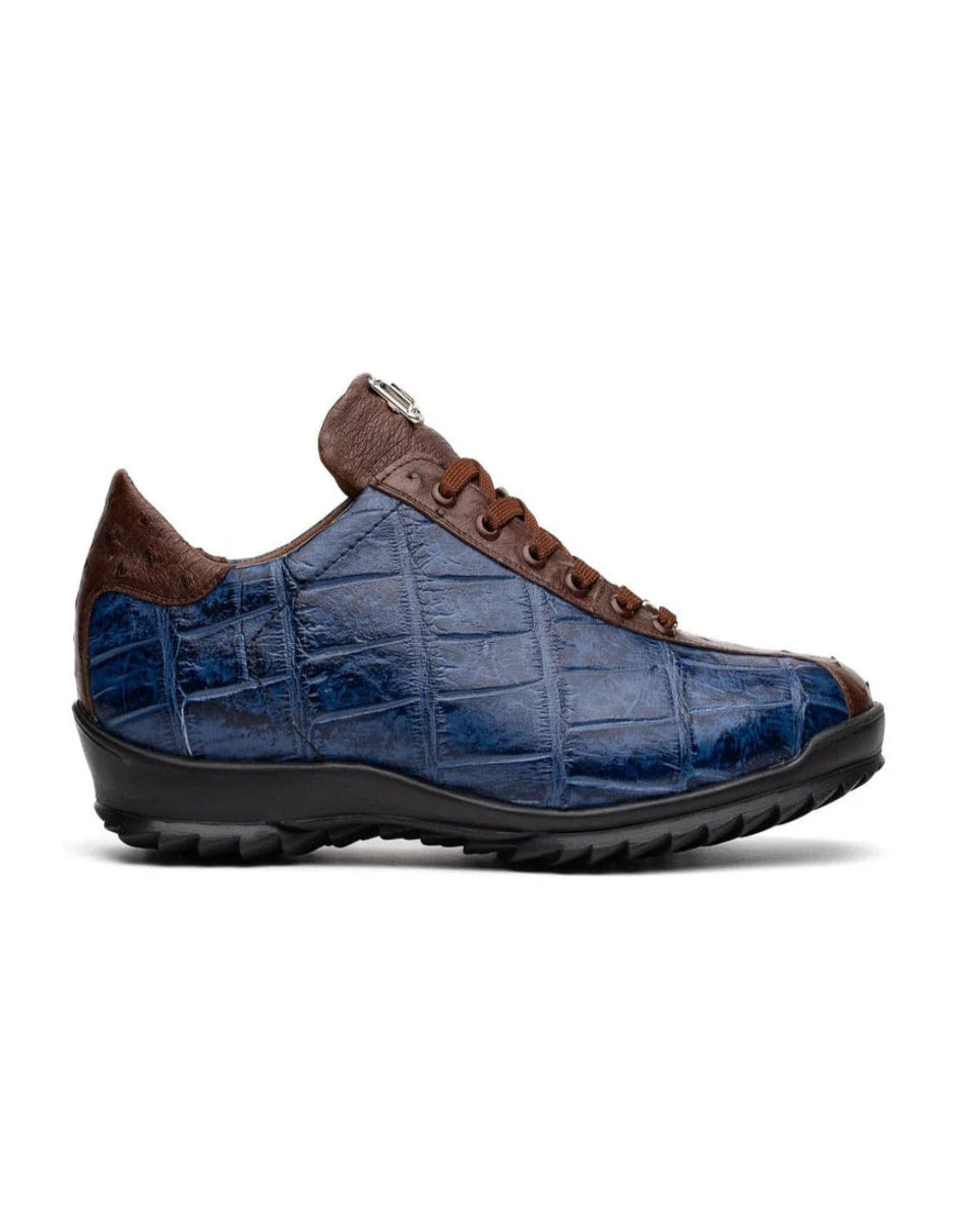 Marco Di Milano Saulo Men's Shoes Blue & Brown Exotic Ostich / Alligator Casual Sneakers - 6