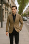 Men's Tan Plaid Blazer – Windowpane Checkered Taupe Colar with Conservative burgunsih Pattern Mix Perfect For Business