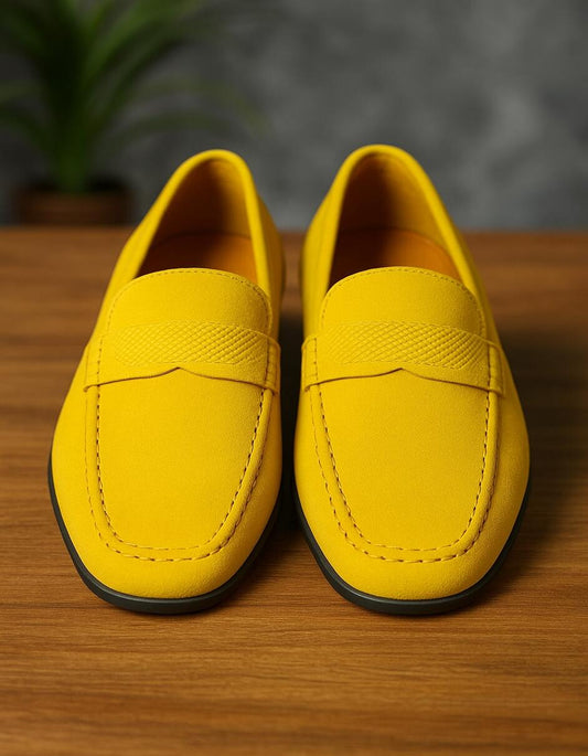 Men's Yellow Suede Loafers – Casual Slip-On Moccasin Driving Shoes