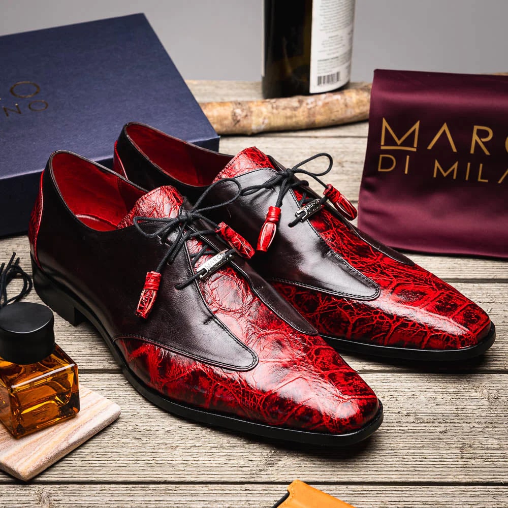 Marco Di Milano Anzio Exotic Alligator & Calfskin Leather Burgundy & Black Oxfords - 6