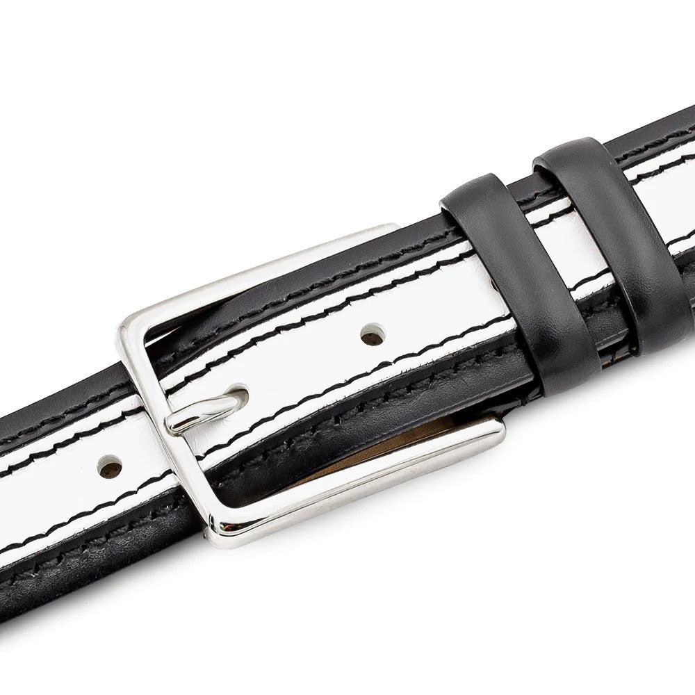 Mezlan Two-Tone Leather Belt Black / White (AO11670) - 38