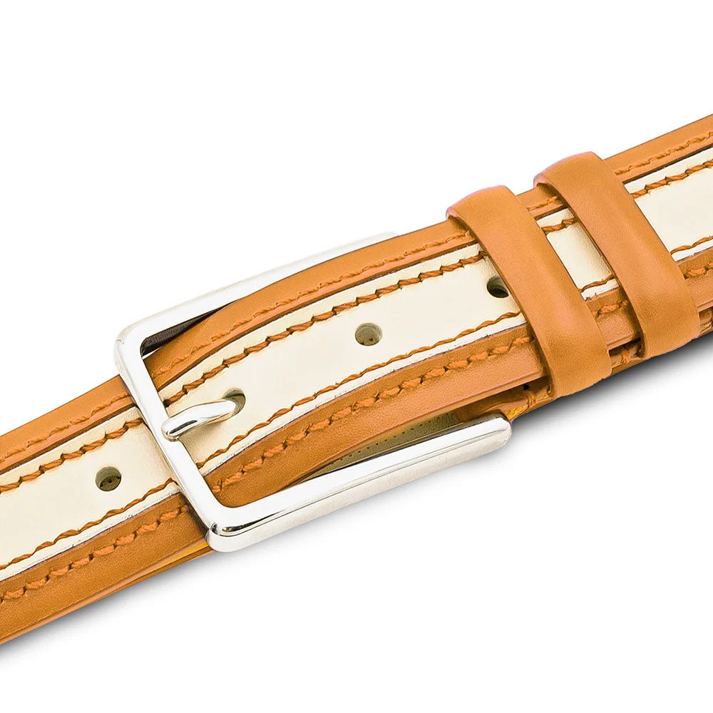 Mezlan Two-Tone Leather Belt Camel / Bone (AO11670) - 34