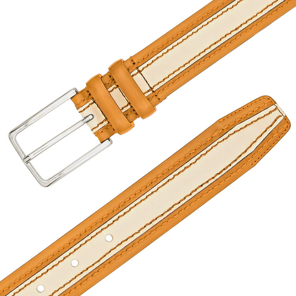 Mezlan Two-Tone Leather Belt Camel / Bone (AO11670) - 34