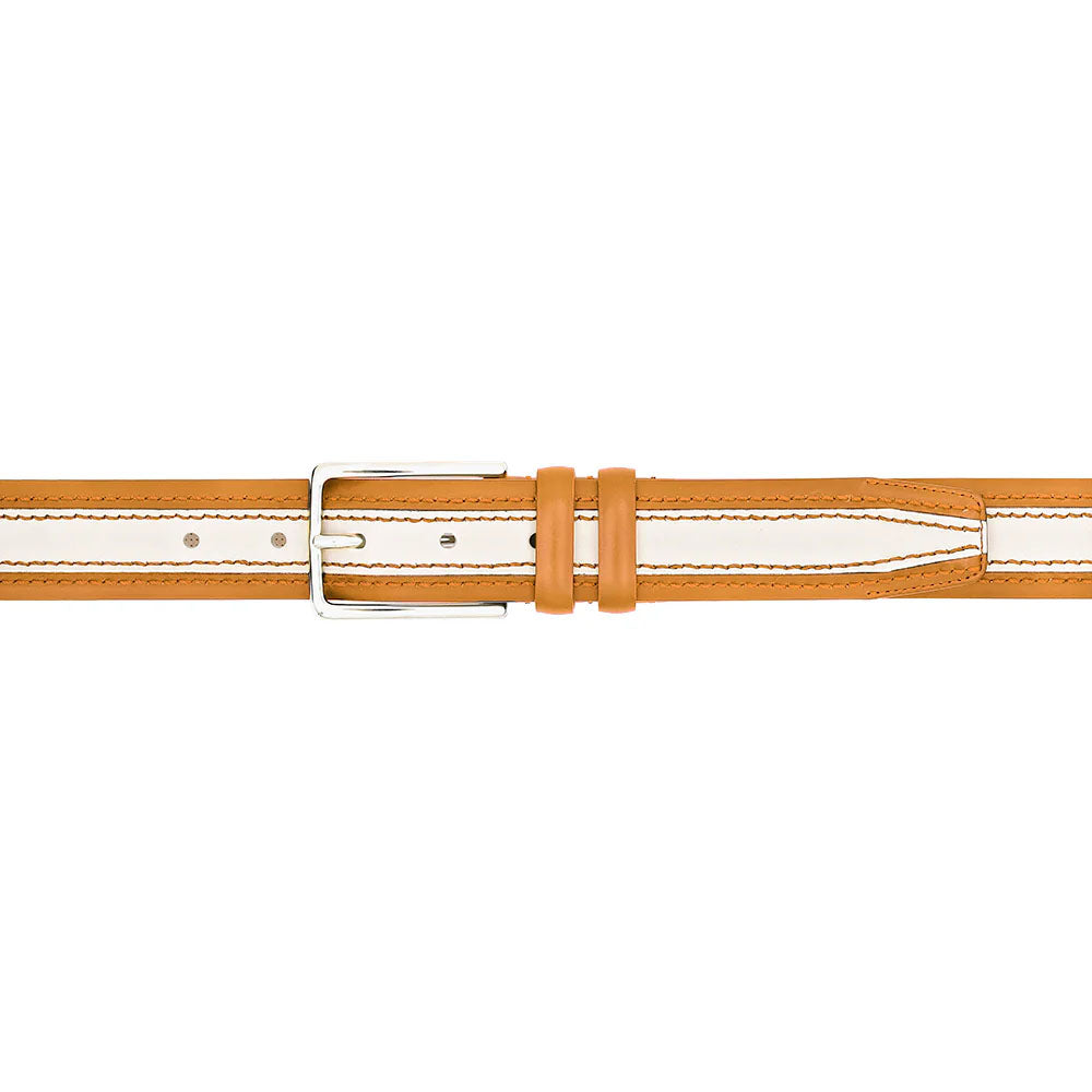 Mezlan Two-Tone Leather Belt Camel / Bone (AO11670) - 34