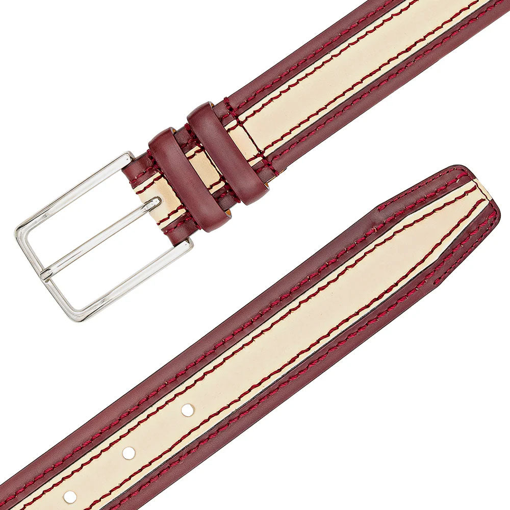 Mezlan Two-Tone Leather Belt Red / Bone (AO11670) - 34