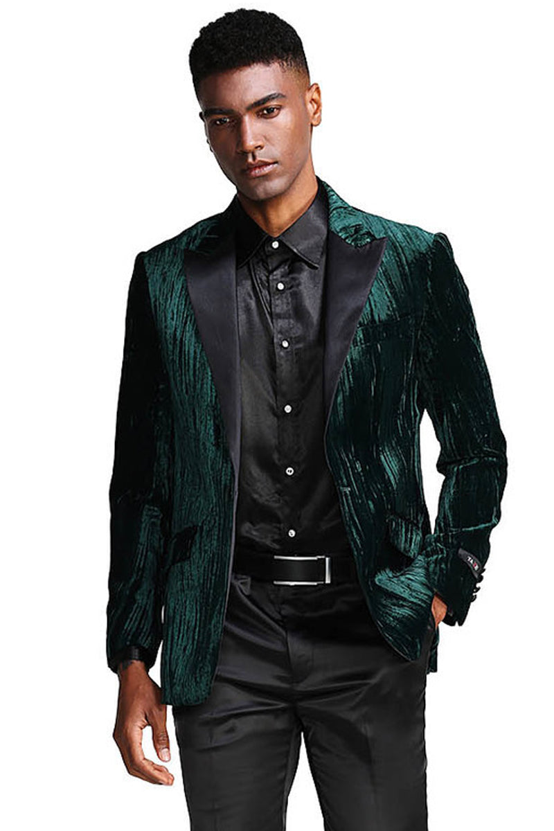 "Velvet Prom Tuxedo Jacket for Men in Hunter Green - Textured Style"