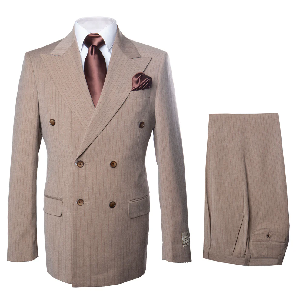 Suit With Pleated Pants Peak Lapel Wool Fabric Suit in Color Light Brown and Brown By Rossiman Athletic Classic Fit - 34 Short or Extra Small