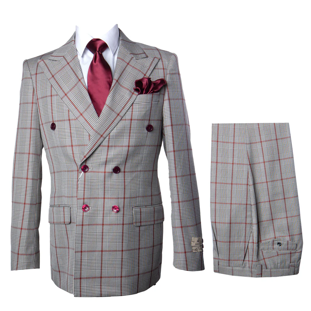 Suit With Pleated Pants Peak Lapel Wool Fabric Suit in Color Grey By Rossiman Athletic Classic Fit