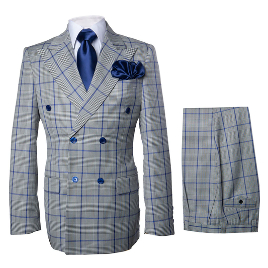 Suit With Pleated Pants Peak Lapel Wool Fabric Suit in Color Grey and Blue By Rossiman Athletic Classic Fit