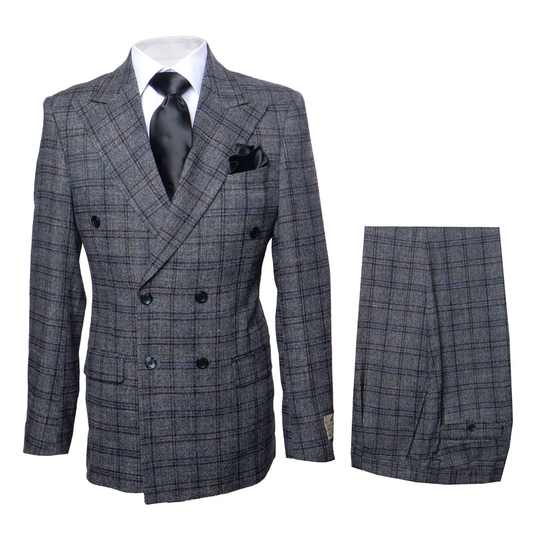 Suit With Pleated Pants Peak Lapel Wool Fabric Suit in Color Charcoal and Blue By Rossiman Athletic Classic Fit