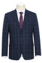 "Dark Navy Slim Fit Men's Suit - Two Button Stretch, Wide Windowpane Plaid"