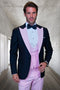 Men’s Black and Pink Wool Tuxedo – Designer Vested Tuxedo with Contrast Satin Peak Lapel for Wedding & Prom