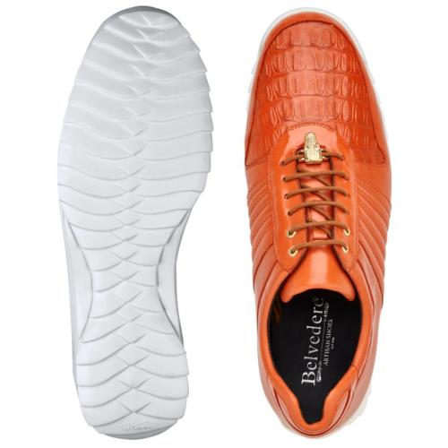 Genuine Crocodile & Calfskin Orange Sneakers - Belvedere Astor Casual Shoes - 6