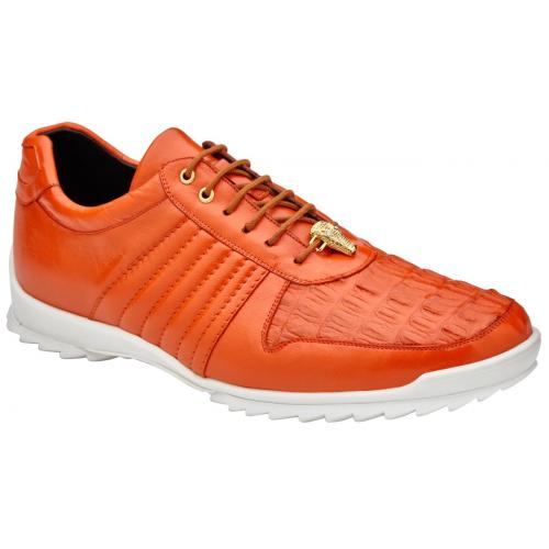 Genuine Crocodile & Calfskin Orange Sneakers - Belvedere Astor Casual Shoes - 6