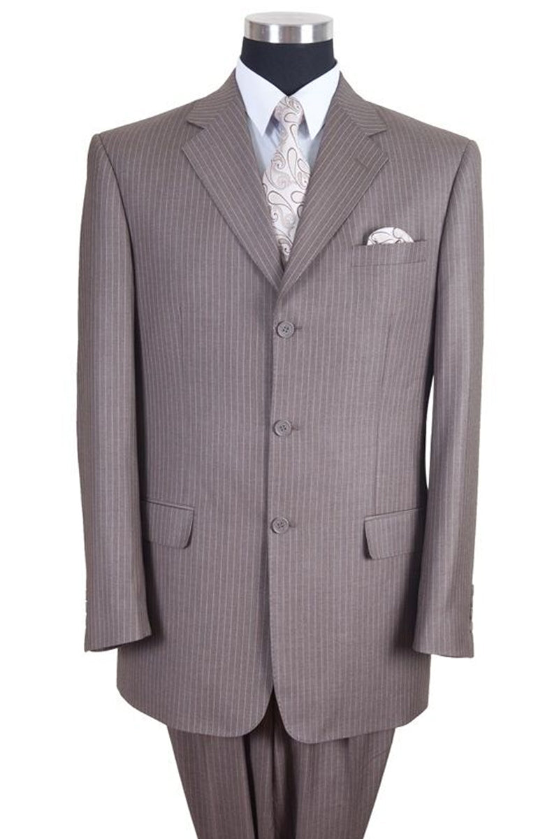 "Classic Fit Men's 3-Button Pinstripe Banker Suit in Tan" - 38 Long