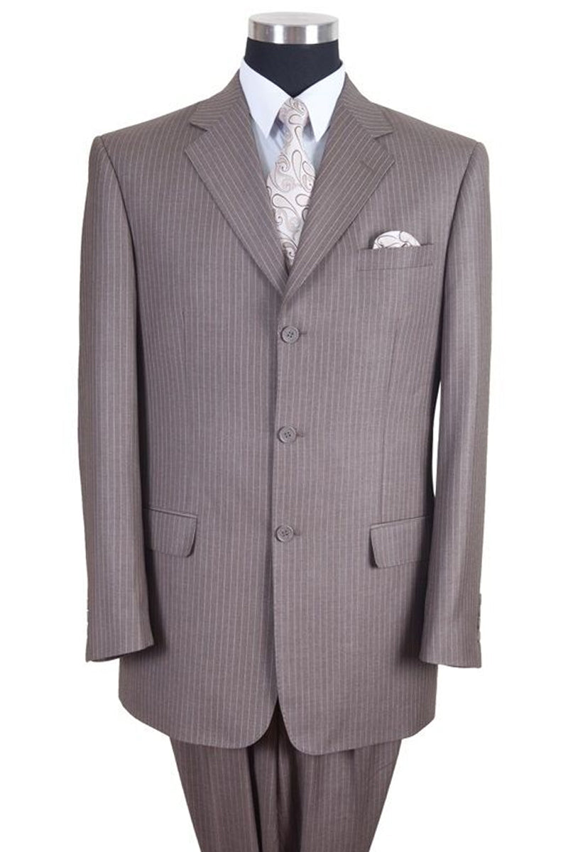"Classic Fit Men's 3-Button Pinstripe Banker Suit in Tan"