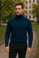 Men's Navy Blue Classic Turtleneck Sweater – Lightweight Knit Pullover