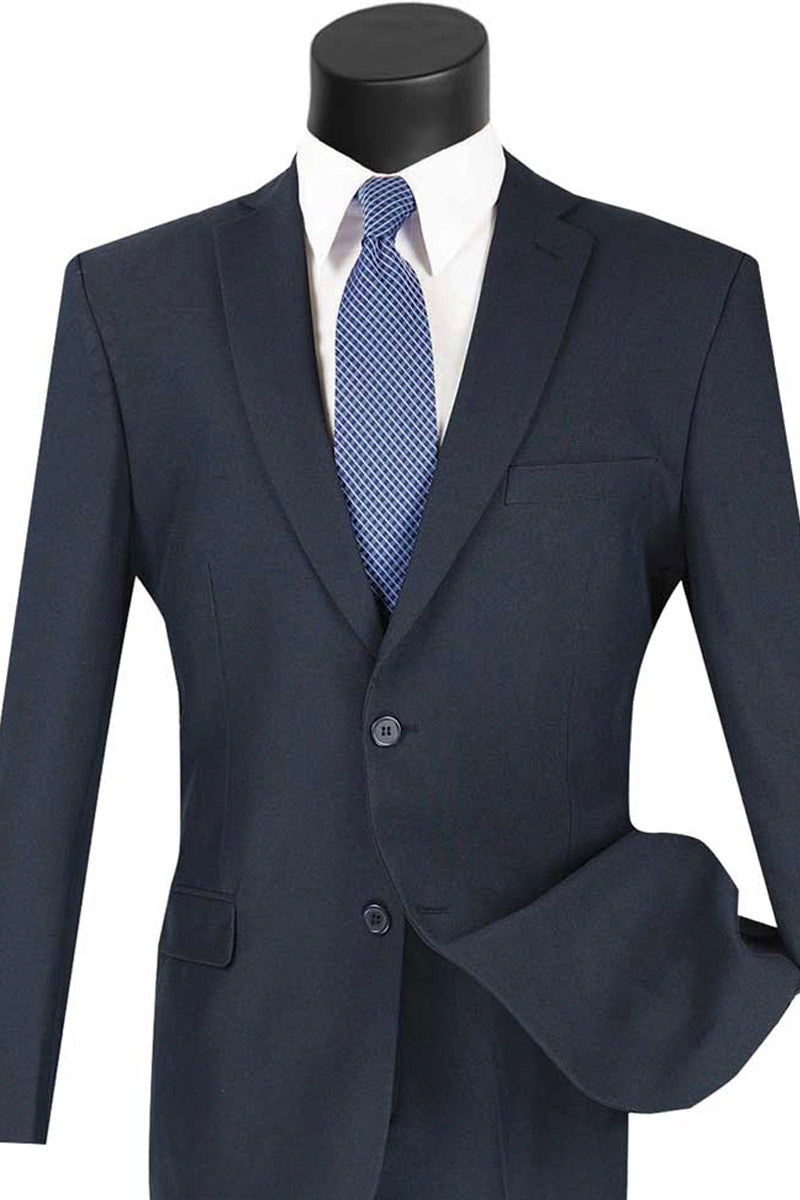 Mens 2 Button Slim Fit Poplin Suit in Navy - 36 Short