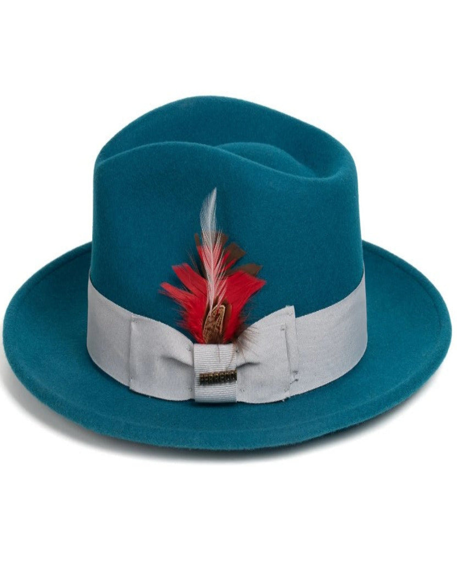 Acid Blue Dress Hat 1920s Fedora Style - Mens Classic Wool Fedora Dress Hat in Acid Blue - S