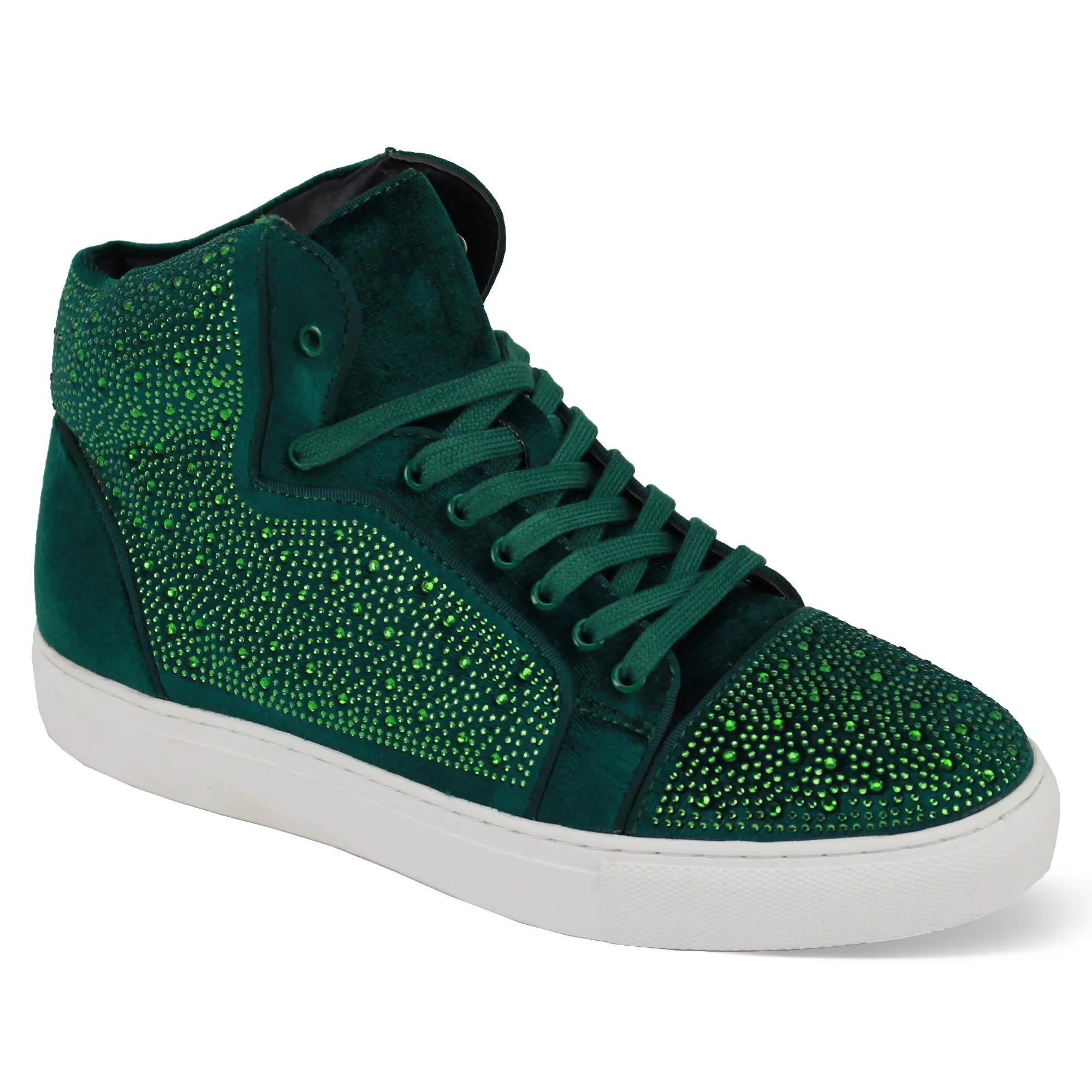 Exclusive Flash in Green Jeweled High Top Sneakers - 7 Standard / D / Medium