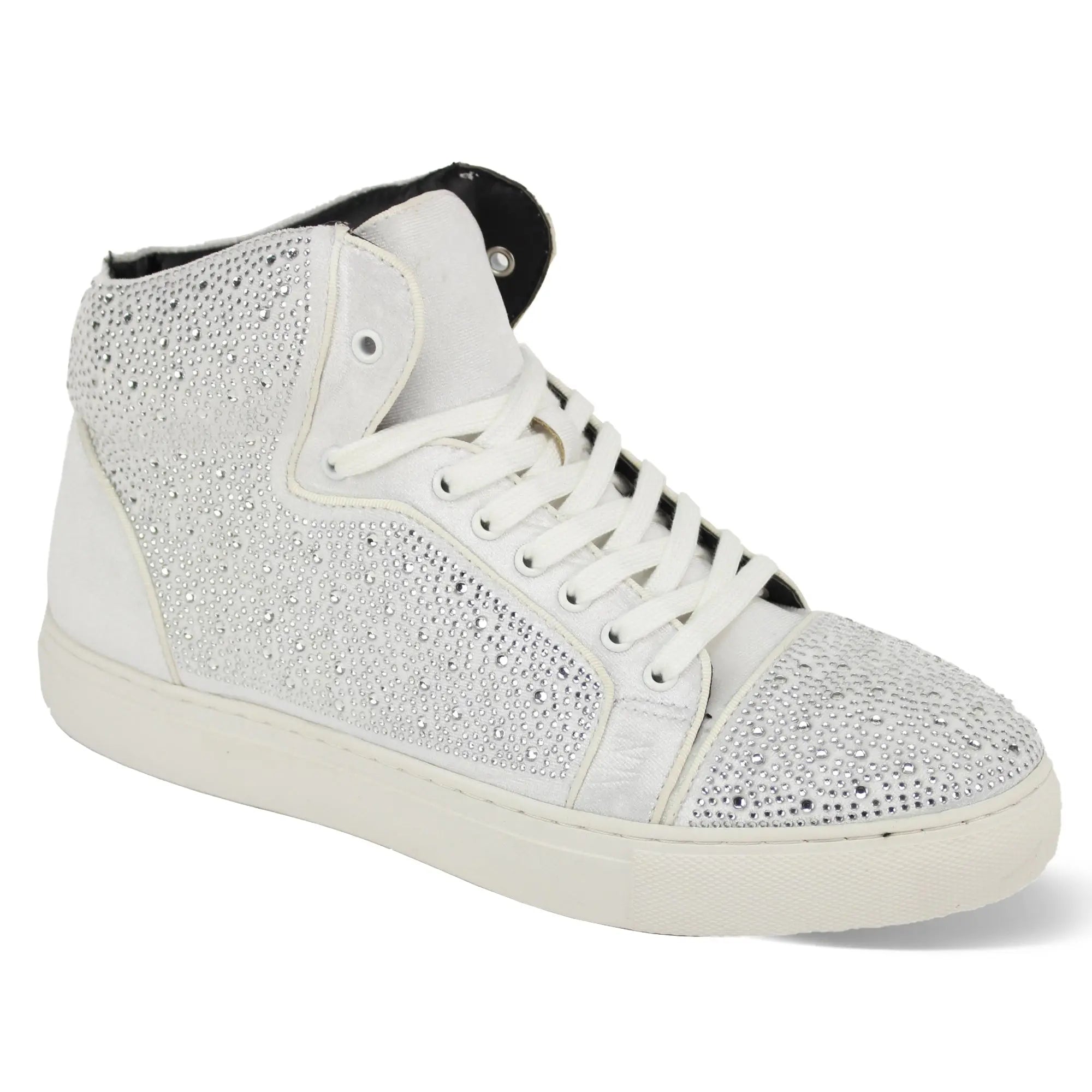 Flash in White Jeweled High Top Sneakers - 7 Standard / D / Medium