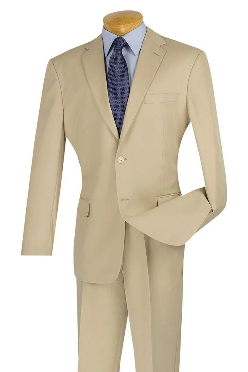 "Tan Poplin Suit for Men - Modern Fit Two Button Style"