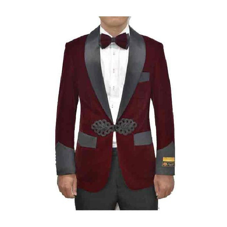 Alberto Nardoni Burgundy Black Shawl Lapel Tuxedo - 38 Short Jacket+32 Waist Adjustable 28to34)(Height: 5 4 to5 7 )(Neck  15-16.5)S-M)