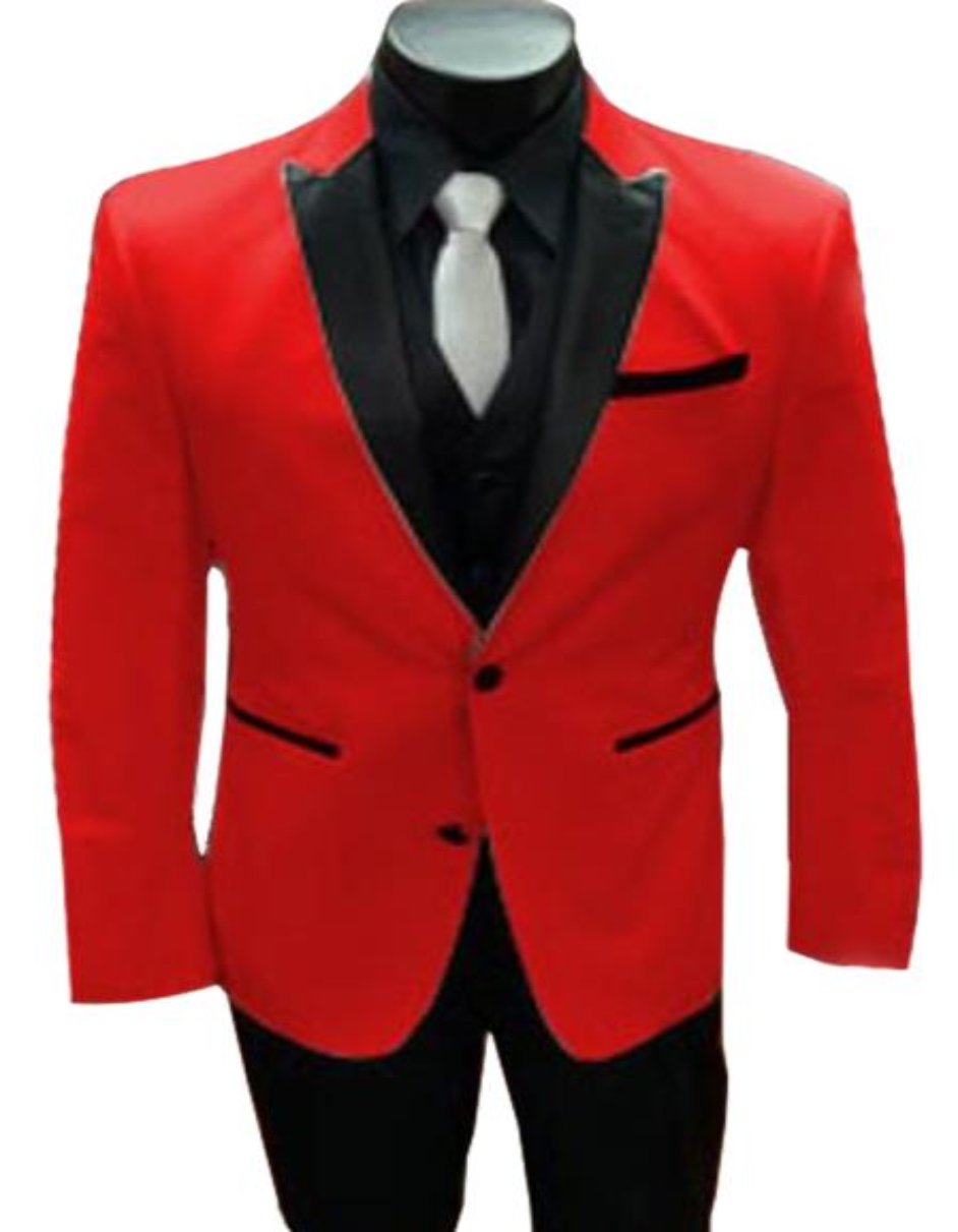 Alberto Nardoni Red Tuxedo and Black Lapel Vested Suit With Black Vest & Pants + Jacket