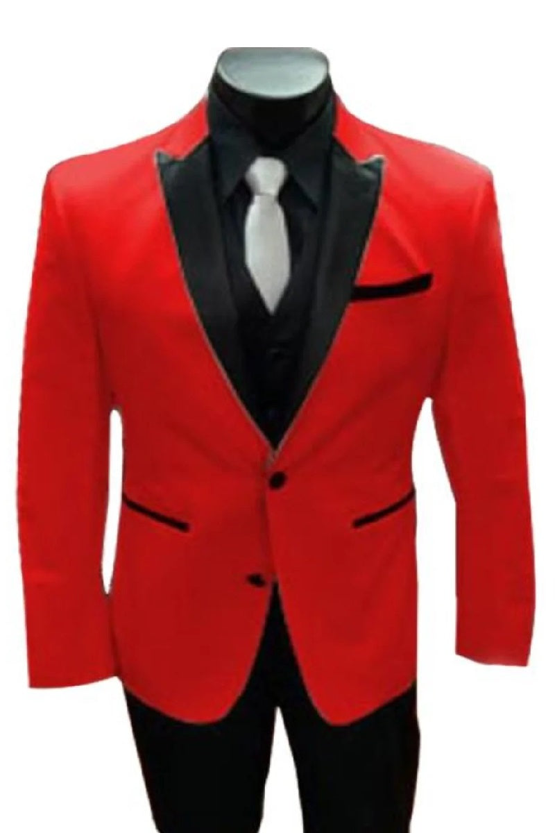 Alberto Nardoni Red Tuxedo and Black Lapel Vested Suit With Black Vest & Pants + Jacket - 34 Short or Extra Small