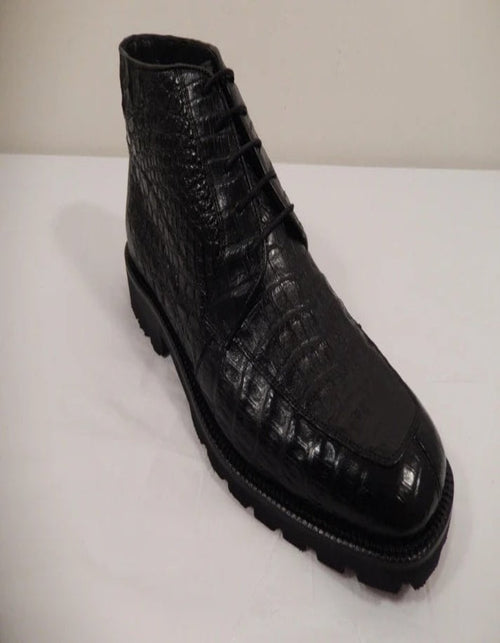 Los Altos Men’s All-Over Crocodile Lace Up Ankle Boot, Dress Boot in Black, Brown and Navy Blue