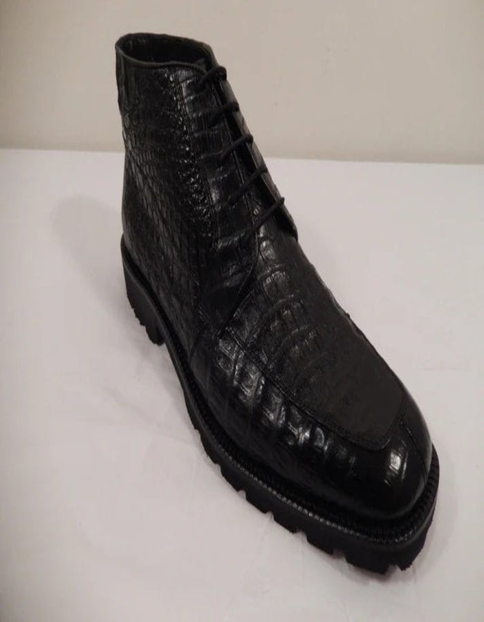 Los Altos Men’s All-Over Crocodile Lace Up Ankle Boot, Dress Boot in Black, Brown and Navy Blue