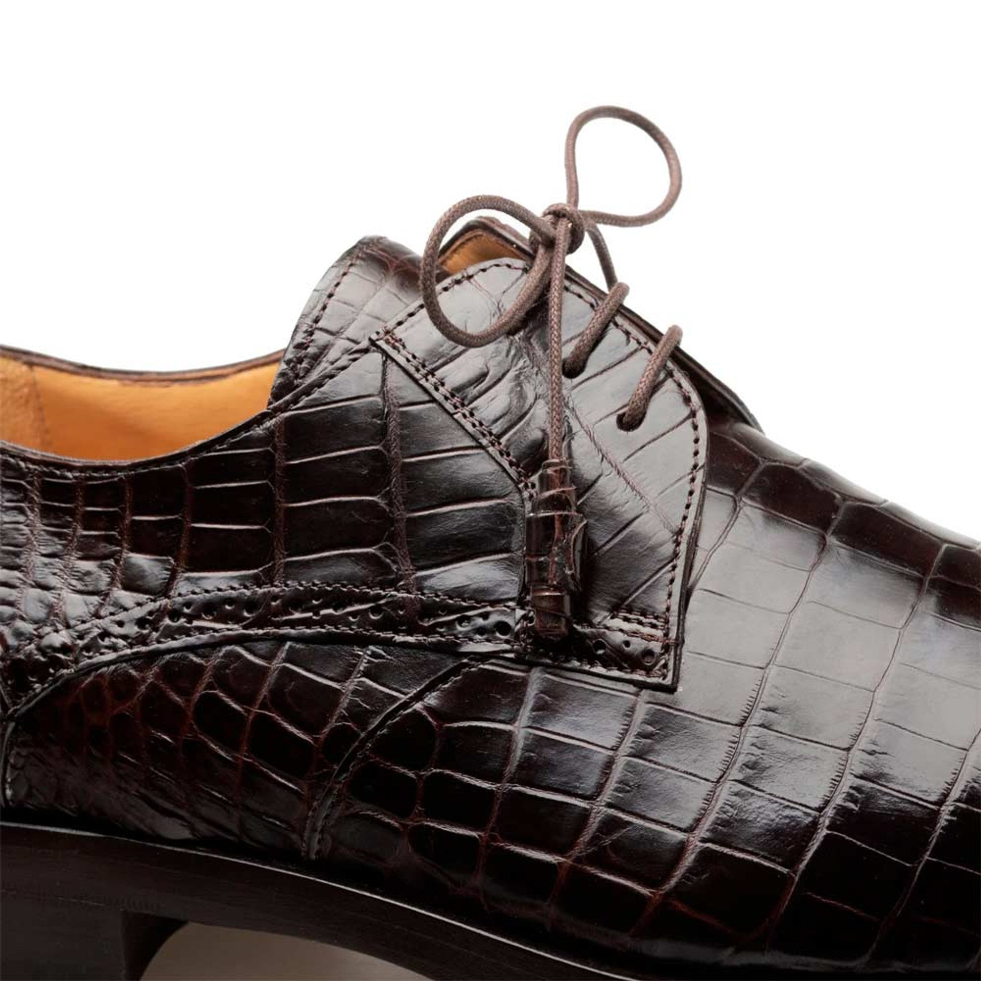 Men's Genuine Alligator Brown Derby Lace-Up Shoes By Mezlan Made In Spain Brand-New Designer Collection - 8