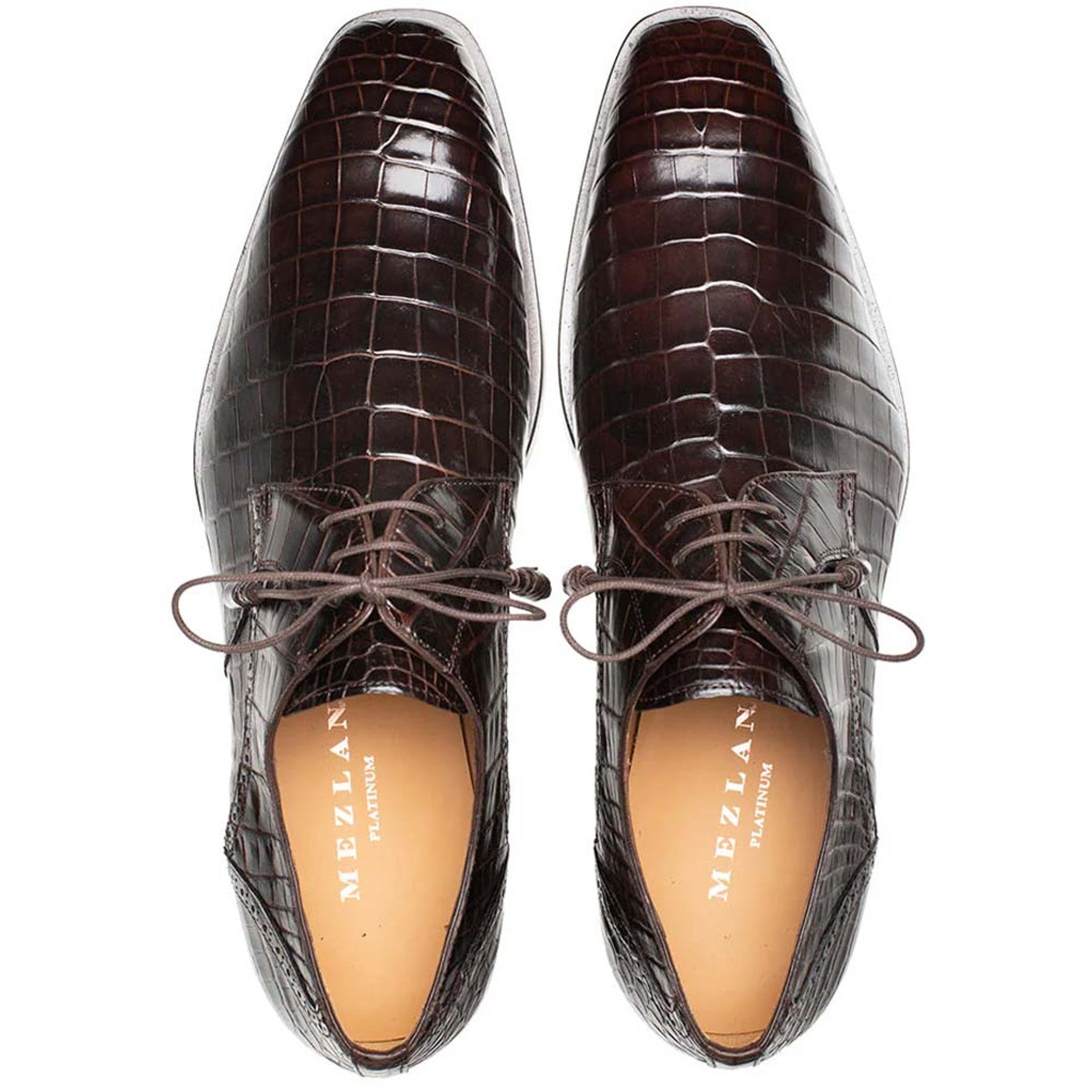 Men's Genuine Alligator Brown Derby Lace-Up Shoes By Mezlan Made In Spain Brand-New Designer Collection - 8