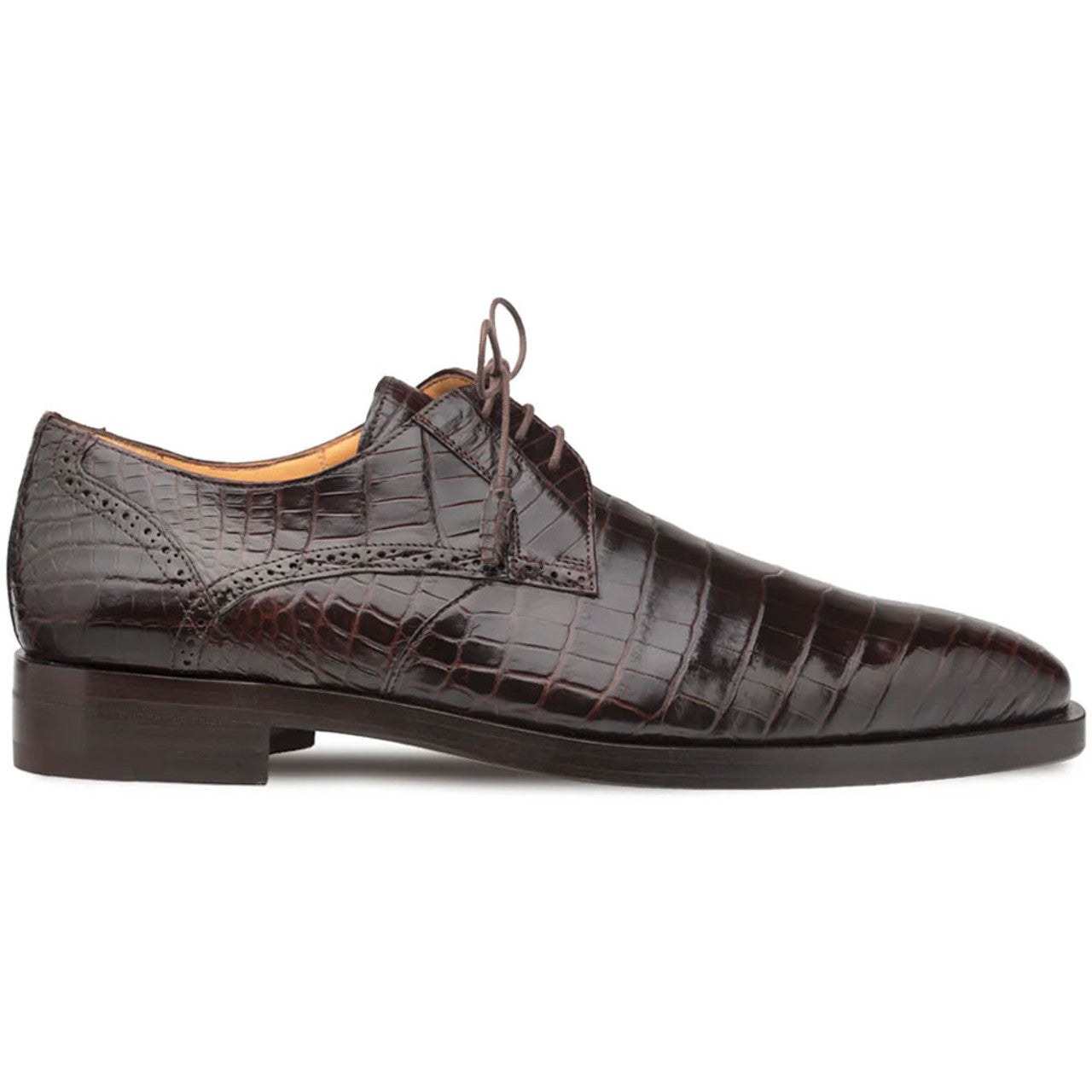 Men's Genuine Alligator Brown Derby Lace-Up Shoes By Mezlan Made In Spain Brand-New Designer Collection - 8