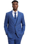 Men's Stacy Adams Peak Lapel Suit with Double Breasted Vest in Blue Windowpane Plaid