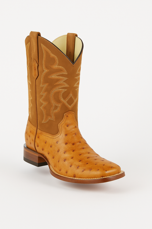 Men's Los Altos Ostrich Skin Wide Square Toe Boots - B-New Designer Collection