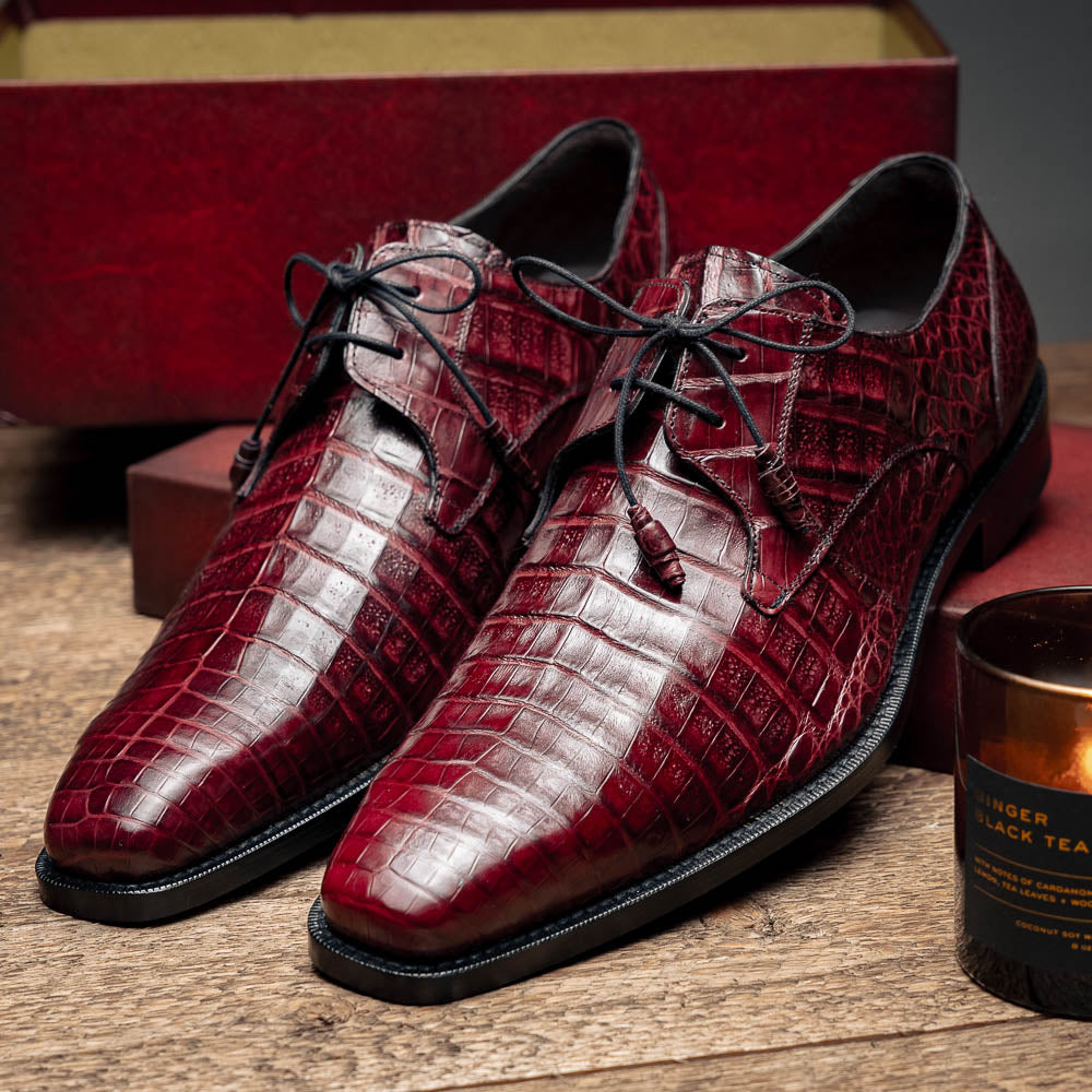 Mezlan Crocodile Derby Shoes - Mezlan Crocodile Derby Dress Shoes - Mezlan Dress Shoe On Sale - 7 Standard / D / Medium