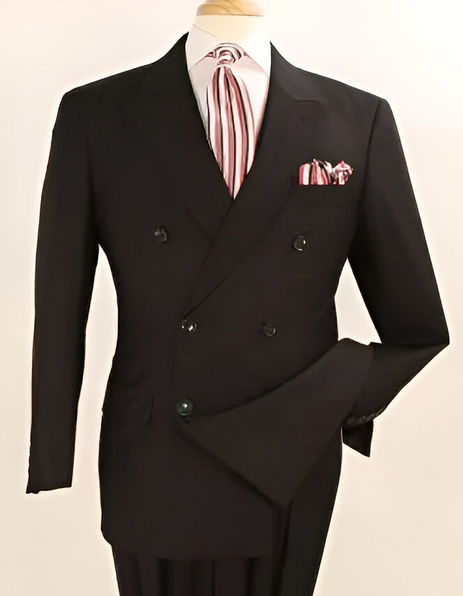 Double Breasted Suits - Vested Suits Wool Fabric - Apolo King Brand - Black Suit - Coat Size 38