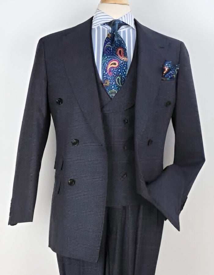 Double Breasted Suits - Vested Suits Wool Fabric - Apolo King Brand - Gray Plaid Suit-New Designer Collection