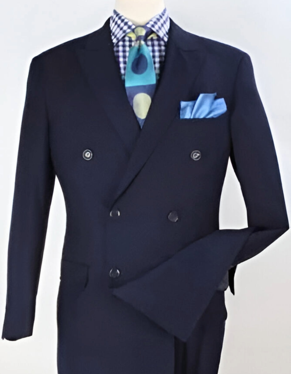 Double Breasted Suits - Vested Suits Wool Fabric - Apolo King Brand - Navy Suit - 34 Short or Extra Small
