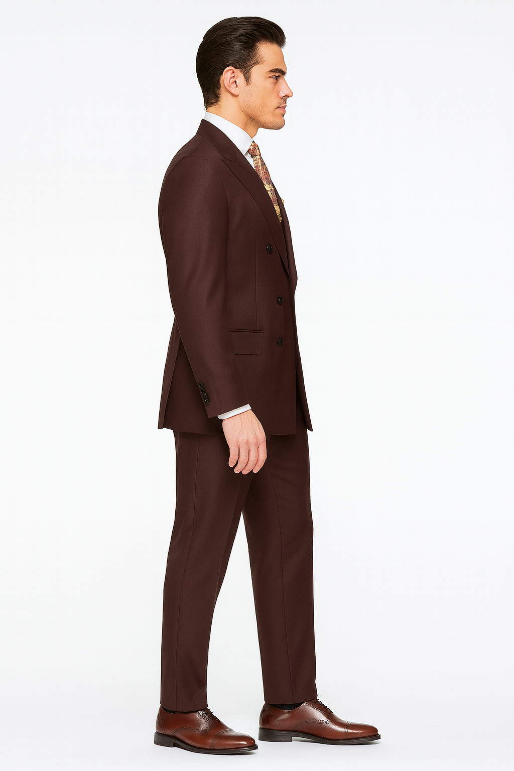 Double Breasted Suits - Vested Suits Wool Fabric - Apolo King Brand - Solid Brown Suit - Coat Size 38