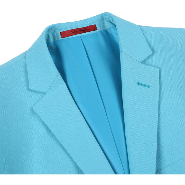 Cheap Priced Suit - Mens Basic Two Button Slim Fit  Aqua Blue Suit - 38 Short Jacket+32 Waist Adjustable 28to34)(Height: 5 4 to5 7 )(Neck  15-16.5)S-M)