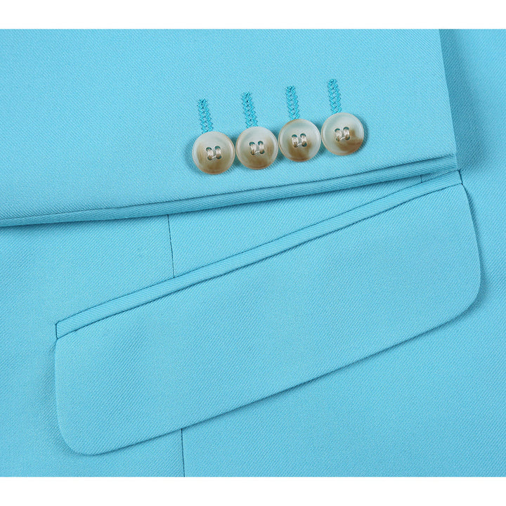 Cheap Priced Suit - Mens Basic Two Button Slim Fit  Aqua Blue Suit - 38 Short Jacket+32 Waist Adjustable 28to34)(Height: 5 4 to5 7 )(Neck  15-16.5)S-M)