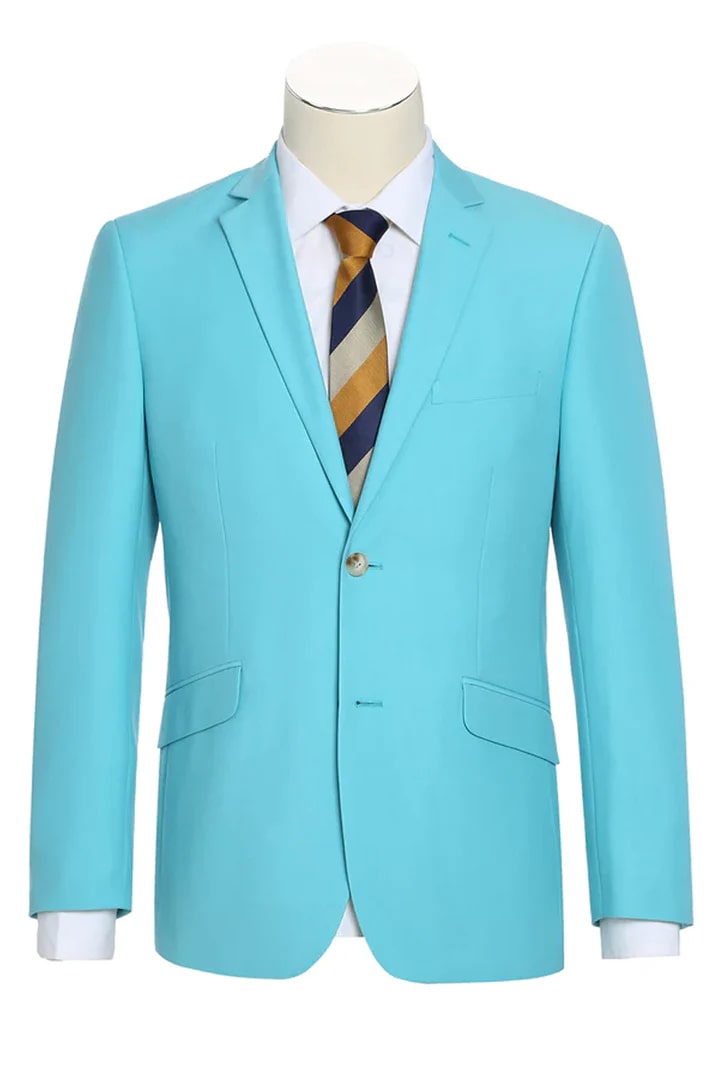 Cheap Priced Suit - Mens Basic Two Button Slim Fit  Aqua Blue Suit - 38 Short Jacket+32 Waist Adjustable 28to34)(Height: 5 4 to5 7 )(Neck  15-16.5)S-M)