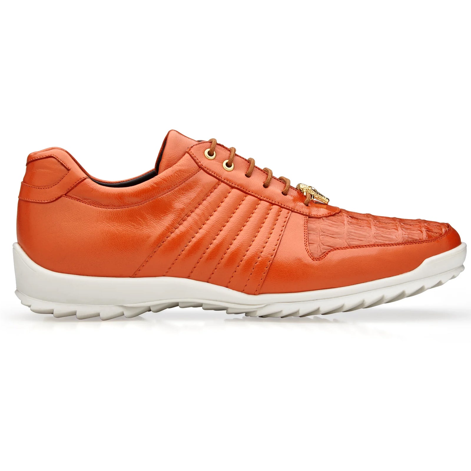 Men's Belvedere Astor Soft Calf & Caiman Crocodile Hornback Dress Sneaker in Orange - 8-M