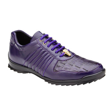 Men's Belvedere Astor Soft Calf & Caiman Crocodile Hornback Dress Sneaker in Purple - 8-M