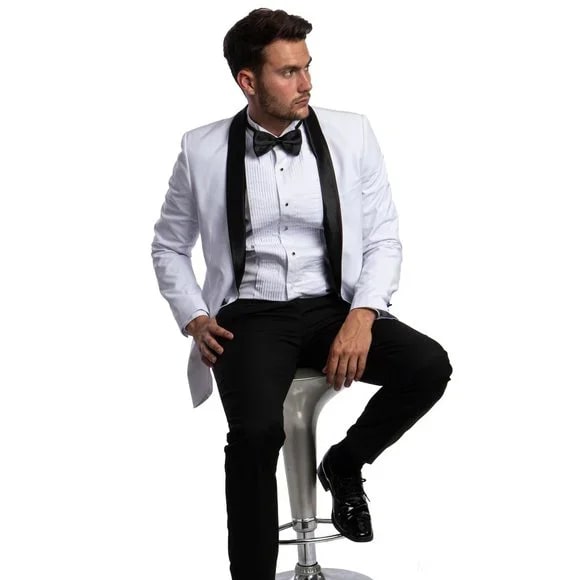 Mens White Tuxedo 2-PC Slim Fit, By Azzuro