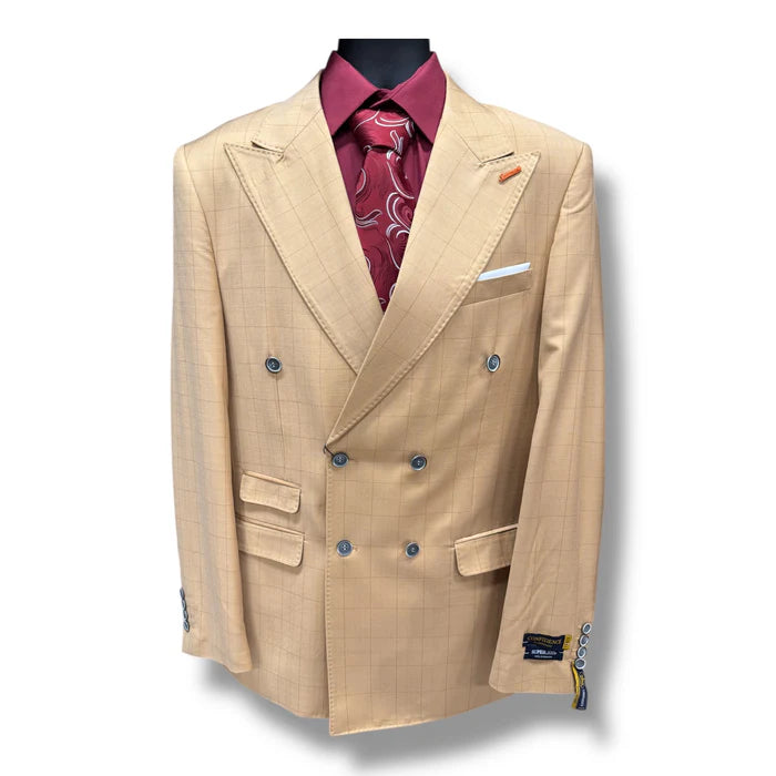 Men’s Double Breasted Suit in Camel, Bronze & Charcoal – Regular Fit Formal Suit with Flat Front Pants - 34 Short or Extra Small