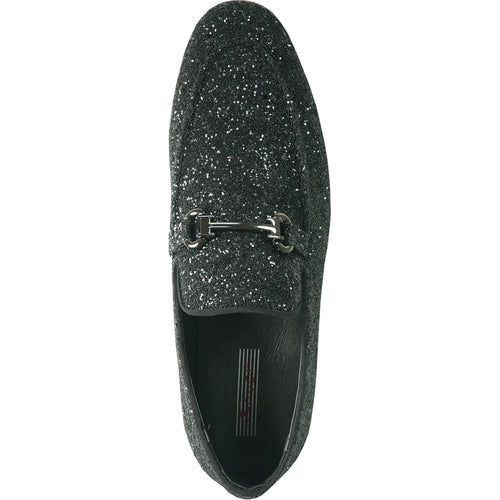 "Black Sequin Prom 2026 Tuxedo Loafers - Modern Men's Glitter Buckle Shoes"