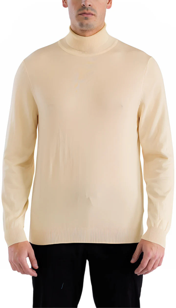 MENS BEIGE PULLOVER TURTLENECK SWEATER - SMALL